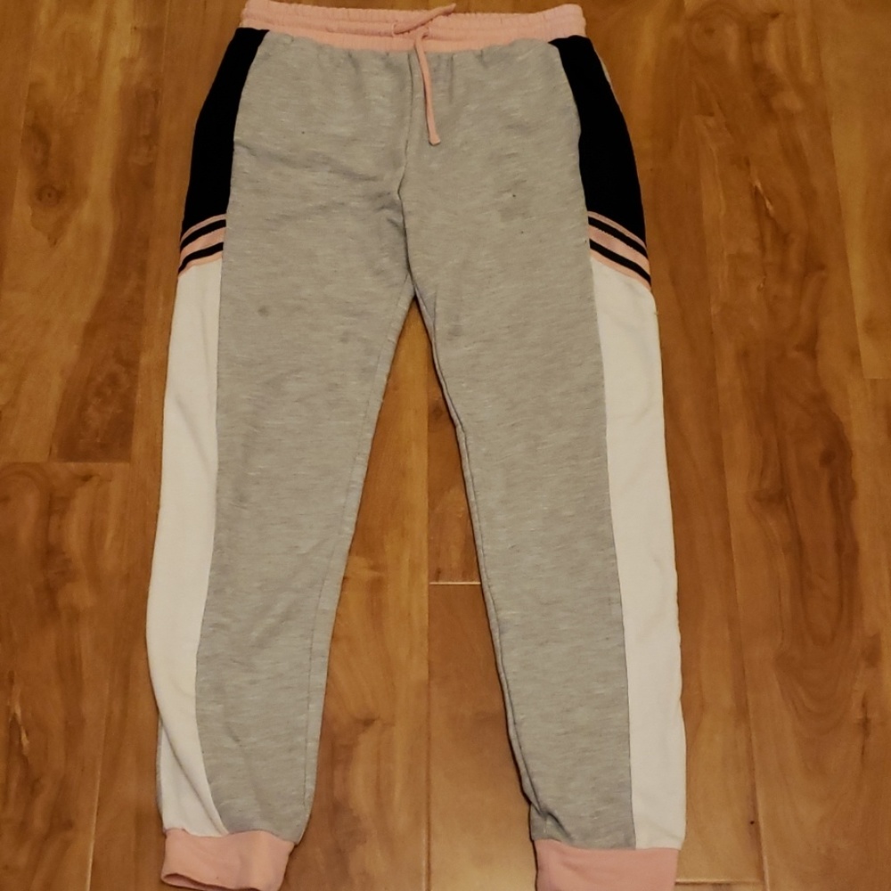 Black,white, gray, and coral joggers